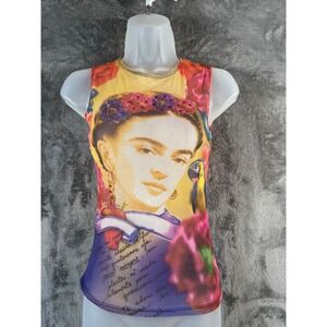 VINTAGE Just In Time Mesh Top Womens Large Frieda Khalo Graphic Embellished
